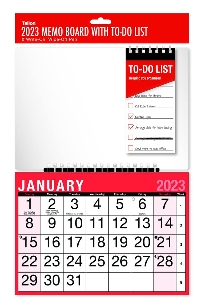 2025 Memo Calendar Red & Black Month To View & todo list Harrisons